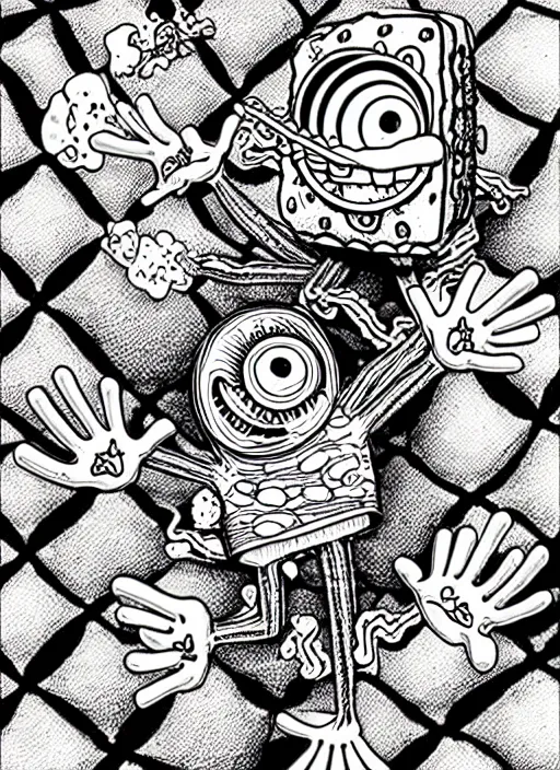 Image similar to junji ito style spongebob squarepants, intricate, highly detailed, illustration, art by junji ito, junji ito