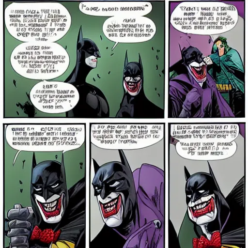 Image similar to batman and joker arguing about who gets to walk the dog