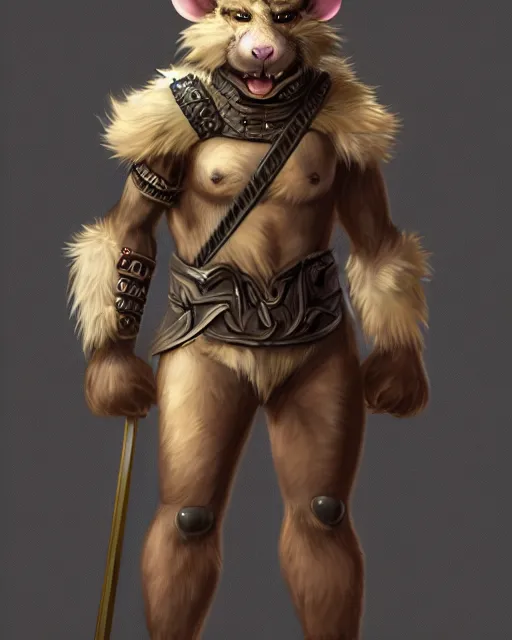 Image similar to a full body shot of a muscular anthro furry rat wearing a fantasy medieval armor striking a heroic pose, fantasy, artstation, furry art, furaffinity, deviantart, symmetrical, highly detailed, award winning, trending