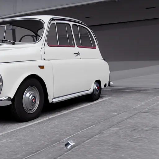 Prompt: white FIAT 600 Classic Car being carried by the Mox Pearl Dragon, unreal engine 8k