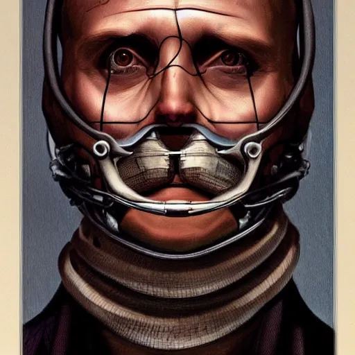 Image similar to ! dream hannibal lector, in the style of gerald brom, symmetry, smooth, sharp focus, semi - realism, intricate detail