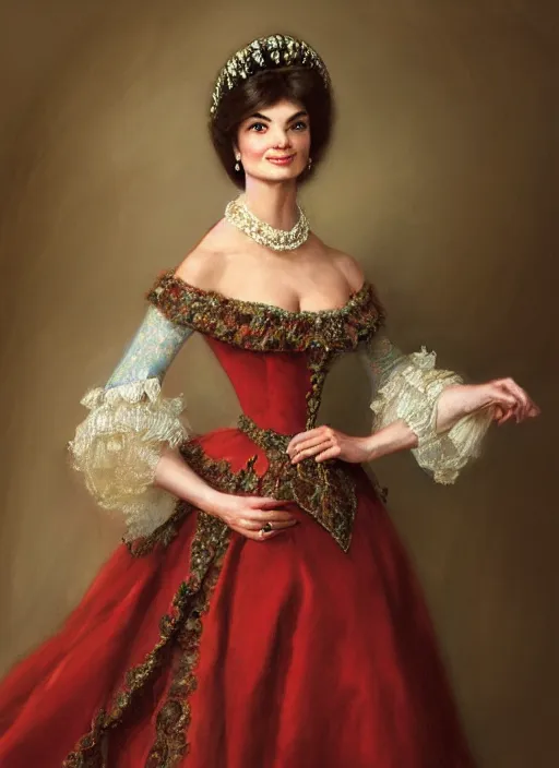 Prompt: formal portrait of jackie kennedy as catherine the great. digital art by eugene de blaas, ross tran, and nasreddine dinet, vibrant color scheme, intricately detailed, in the style of romanticism. artstation, greg rutkowski