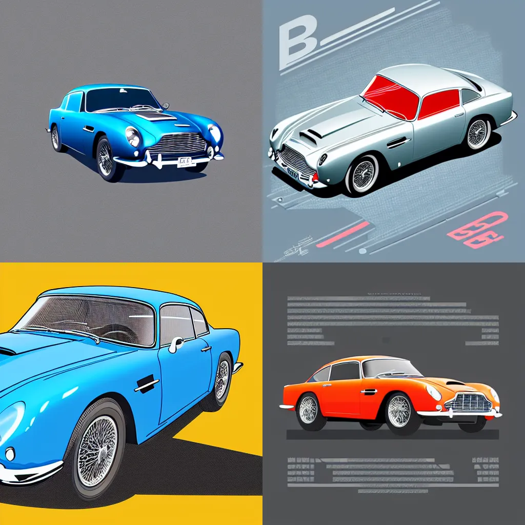 Prompt: Aston Martin DB5, synthwave style, isometric illustration, technical drawing, vector art