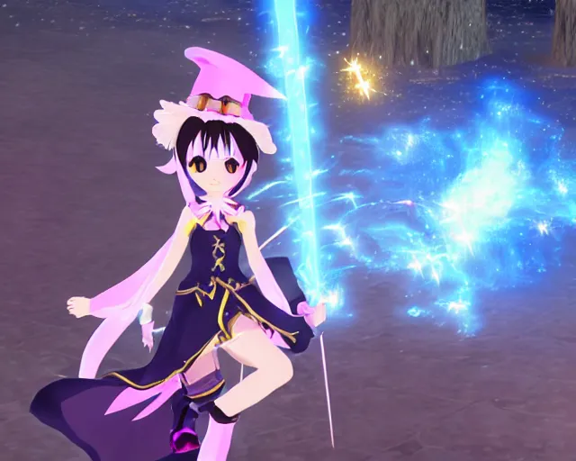 Prompt: a sparkling image of a ps2 magical anime witch from madoka magicka