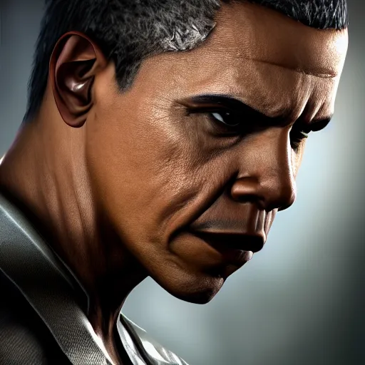 Image similar to Obama as Samuel Rodrigues from Metal Gear Rising, 40nm lens, shallow depth of field, split lighting, 4k,