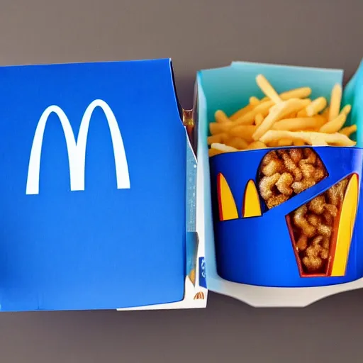 Image similar to mcdonalds happy meal made out of blue paint