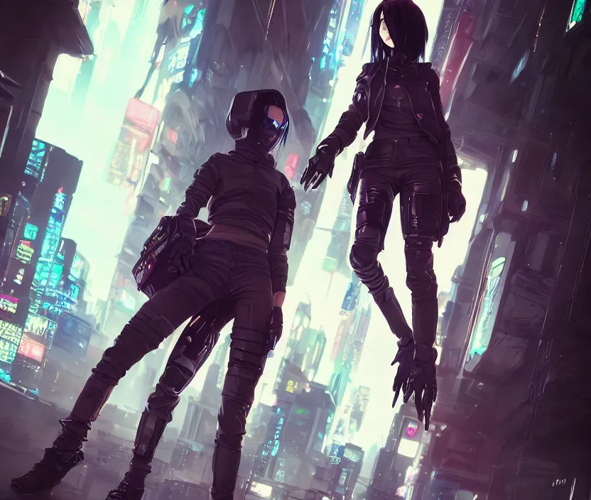 Image similar to cyberpunk anime girl in hoodie, grafity, neonpunk, alita, arcane, fortiche, action, tokyo street, detail, good face, pose model, concept art, in style of yoji shinkawa, pan ren wei, col price, atey ghailan, by greg rutkowski, aesthetic