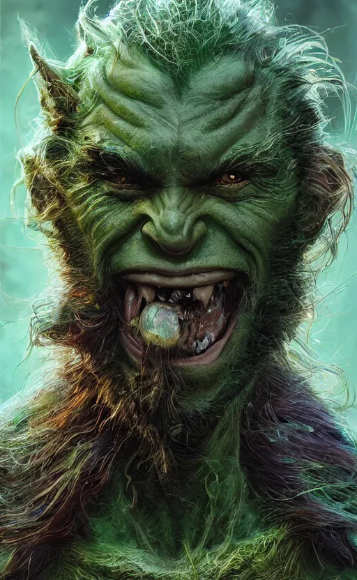 Image similar to portrait of green goblin - sabretooth - hybrid, intricate artwork, concept art, octane render, deviantart, cinematic, key art, hyperrealism, iridescent accents, portrait photograph, nikon 3 5 mm, photograph by greg rutkowski