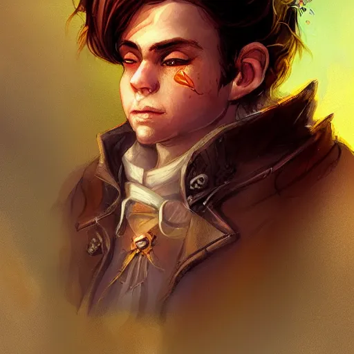 Image similar to brown haired halfling, dandy elegant fop diminutive by anato finnstark, tony sart highly detailed, artgerm, digital illustration, concept art