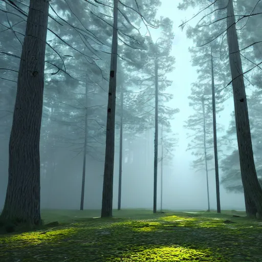 Image similar to photorealistic portal to another dimension in the middle of a forest, foggy, dynamic lighting, sun rays, ray tracing, cinematic, hyperrealism, stunning visuals 8k