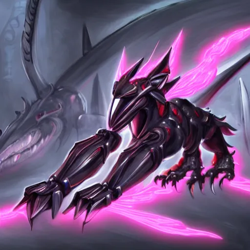 Image similar to very close up foot pov shot, detailed foot shot, feet art, furry paw pov, paw pov, dragon paw, paws, hyperdetailed elegant beautiful stunning hot anthropomorphic mecha female dragon, sharp silver armor fuchsia skin, showing high quality hyperdetailed paws mecha dragon feet at camera, sharp claws, warframe fanart, furaffinity, deviantart