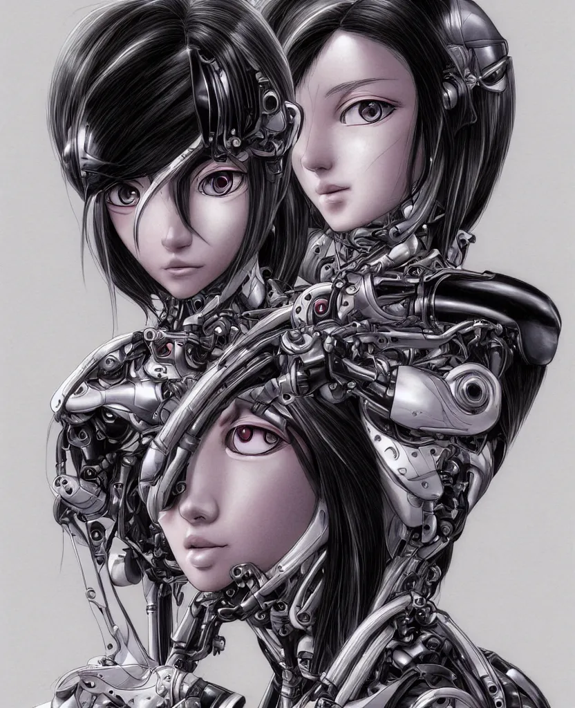 Image similar to portrait of alita by yukito kishiro, biomechanical, hyper detailled, trending on artstation