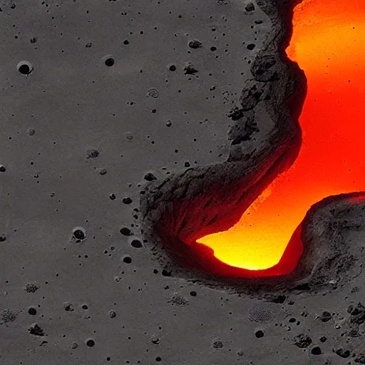 Image similar to lava lakes on the moon, out of space view