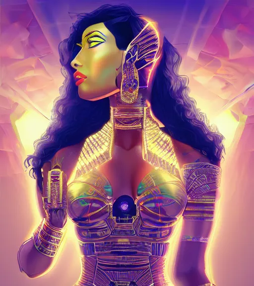 Prompt: symmetry!! egyptian princess of technology, solid cube of light, hard edges, product render retro - futuristic poster scifi, lasers and neon circuits, brown skin woman egyptian princess, intricate, elegant, highly detailed, digital painting, artstation, concept art, smooth, sharp focus, illustration, dreamlike, art by artgerm