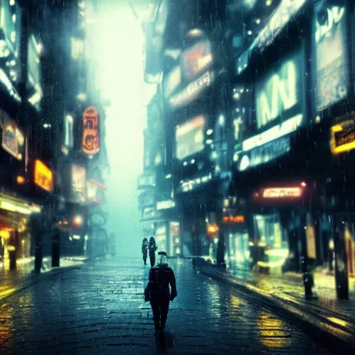 Image similar to blade runner style small village, realistic photo, 8k