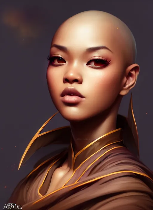 Prompt: portrait of monk, sharp focus, octane render, ( ( brown skin ) ), ffxi, rpg, beautiful, unreal engine, symmetrical!!, maybelline, sephora, loreal, artstation, art by artgerm, rossdraws, art by karol bak, makeup, refraction, beauty mark, cinematic, concept art, vsco