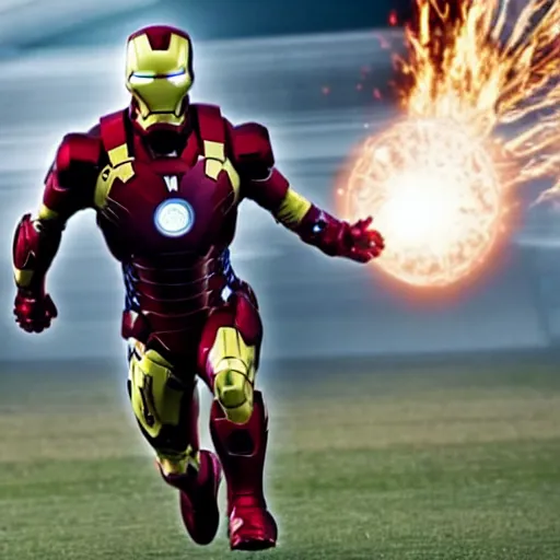 Image similar to film still of Lionel Messi as Ironman in the Avengers