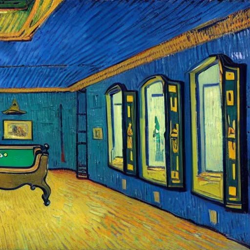 Prompt: poolrooms in the style of van gogh