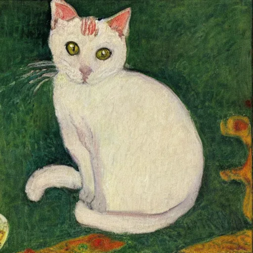 Image similar to white cat, painted by pierre bonnard