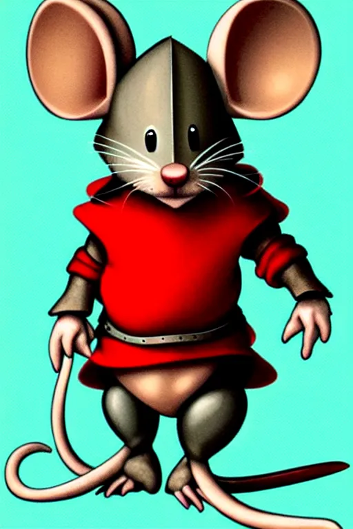 Image similar to a cute mouse knight character design, red wall, brian jacques fantasy art character