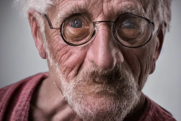 Prompt: a theatrical portrait headshot photograph of an old man looking at the camera, ultra high detailed, realistic, hair light, key light, by peter hurley