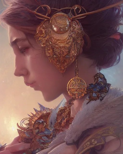 Image similar to close up shot of an amulet, d & d, fantasy, intricate, elegant, highly detailed, digital painting, artstation, concept art, smooth, sharp focus, illustration, art by artgerm and greg rutkowski and alphonse mucha