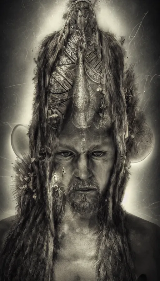 Image similar to portrait of a digital shaman, with vray