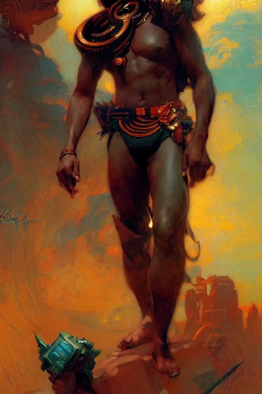 Prompt: attractive male, character design, colorful, afrofuturism, painting by gaston bussiere, craig mullins, j. c. leyendecker