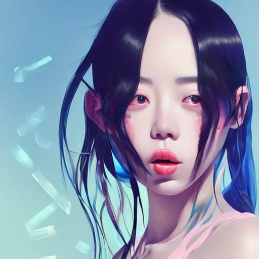 Image similar to a beautiful young korean kpop star billie eilish lucy liu alluring instagram model in elaborate latex bikini tank top, tank top made from latex demon faces, by guweiz and wlop and ilya kuvshinov and artgerm and, aesthetic, gorgeous, stunning, alluring, attractive, artstation, deviantart, pinterest, digital art
