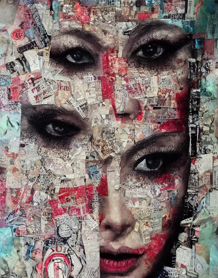 Image similar to deja vu detailed mixed media collage, conteporary art, punk art, realistic face, photorealistic, expressionism, masterpiece, perfect composition, spectacular quality, intricate oil swings