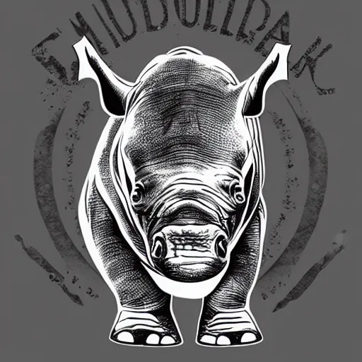 Prompt: cool teeshirt design featuring an ironic rhino