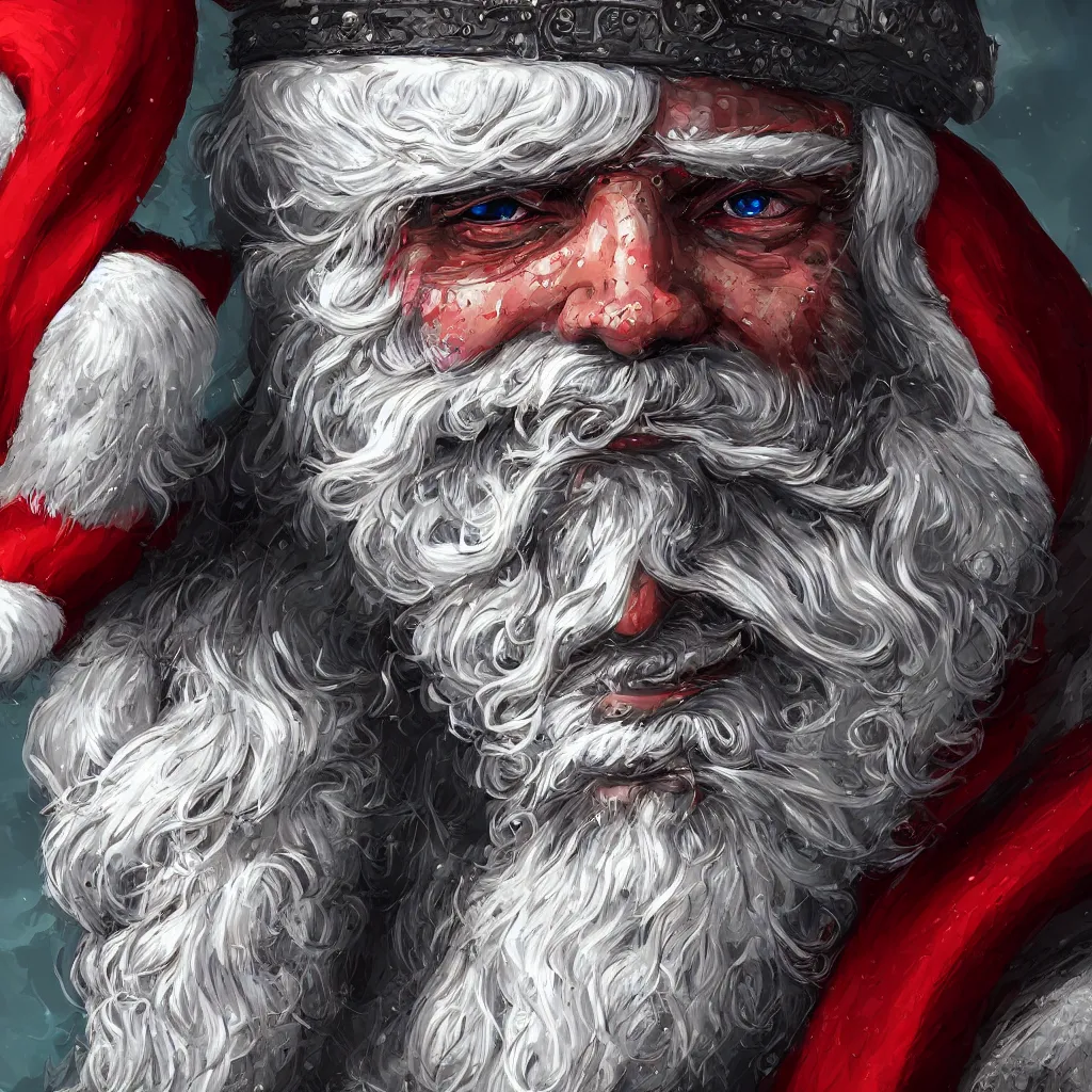 Prompt: portrait of a santa, close up, technological style, cyperpunk, cyborg, warrior, colorful, gothic baroque, human face, intricate, highly detailed, digital painting, artstation, concept art, sharp focus, cinematic lighting, illustration