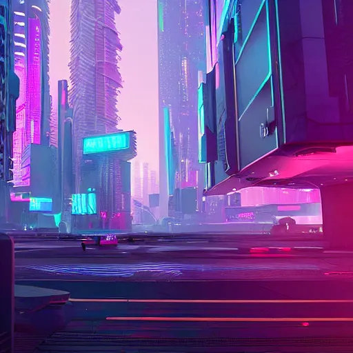 Prompt: cyberpunk city by beeple, purple and blue, neon lights