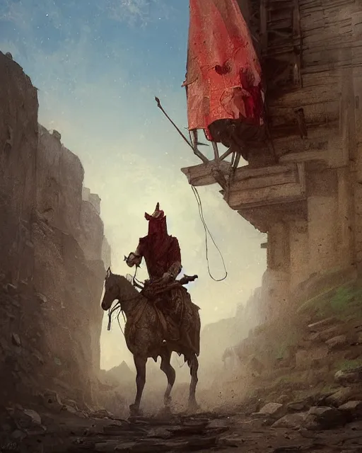 Image similar to a highly detailed epic cinematic concept art CG render digital painting artwork: Tatar traditional hero with a laptop on a horse. By Greg Rutkowski, in the style of Francis Bacon and Syd Mead and Norman Rockwell and Beksinski, open ceiling, highly detailed, painted by Francis Bacon and Edward Hopper, painted by James Gilleard, surrealism, airbrush, Ilya Kuvshinov, WLOP, Stanley Artgerm, very coherent, triadic color scheme, art by Takato Yamamoto and James Jean