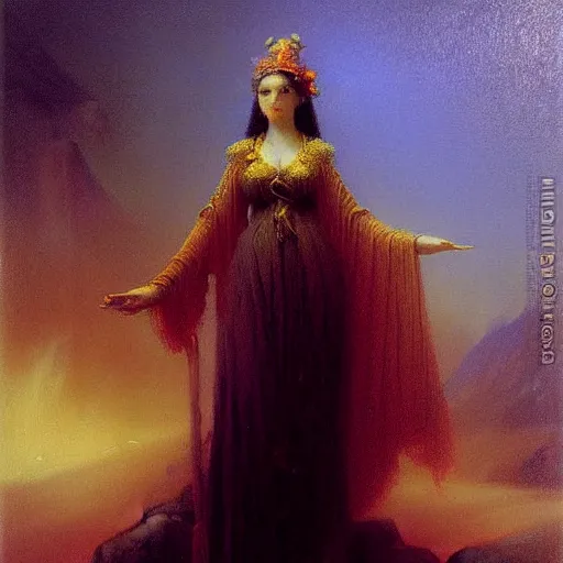 Prompt: detailed portrait of a beautiful fungal priestess, art by Ivan Aivazovsky