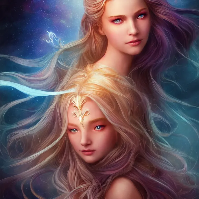 Prompt: beautiful cinematic fantasy poster, a beautiful princess like a disney princess hybrid with flowing illuminated hair, beautiful glowing galaxy eyes, wideshot ultrawide angle epic scale, hybrid from The Elden Ring and art direction by Darius Zawadzki ;by artgerm; wayne reynolds art station; cinematic quality character render; low angle; ultra high quality model; production quality cinema model;
