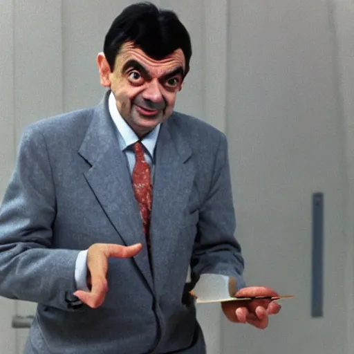 Prompt: Mr Bean find the nuclear launch codes, 1988