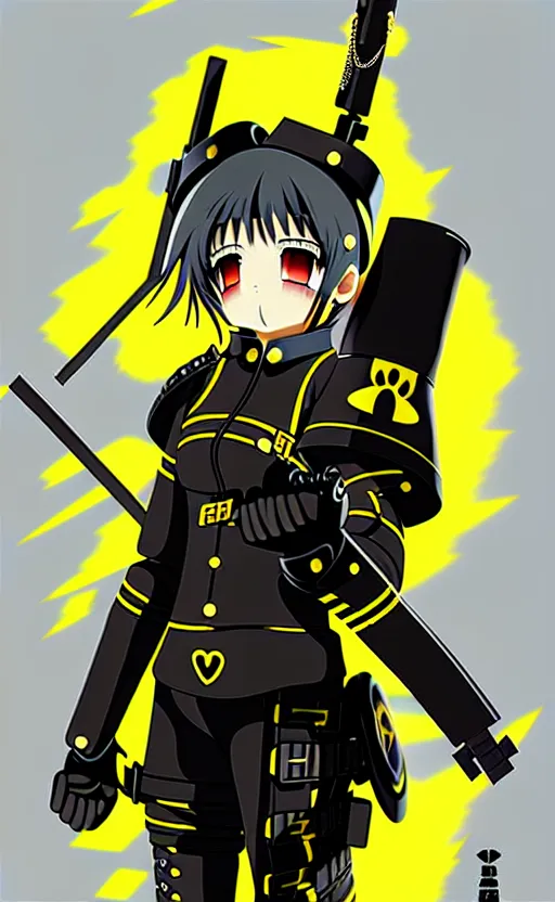 Image similar to anime portrait of a vicious helldiver scout soldier, black armor with yellow accents, ilya kuvshinov, anime, pixiv top monthly, trending on artstation, cinematic, danbooru, zerochan art, kyoto animation