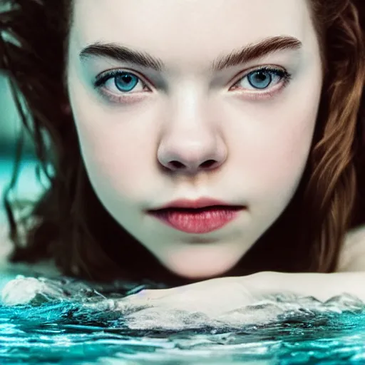 Prompt: a beautiful girl like anya taylor - joy floating under the deep water, white petal, by personal photography, art by brookskim, closeup, 4 k, highly detailed, instagram,