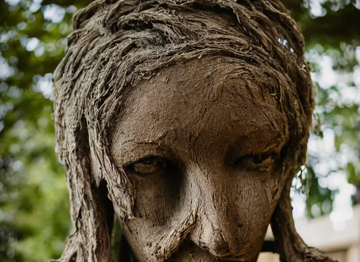 Image similar to dslr esculpture made from roots interwovem in the shape of a woman, 2 4 mm f 1. 8