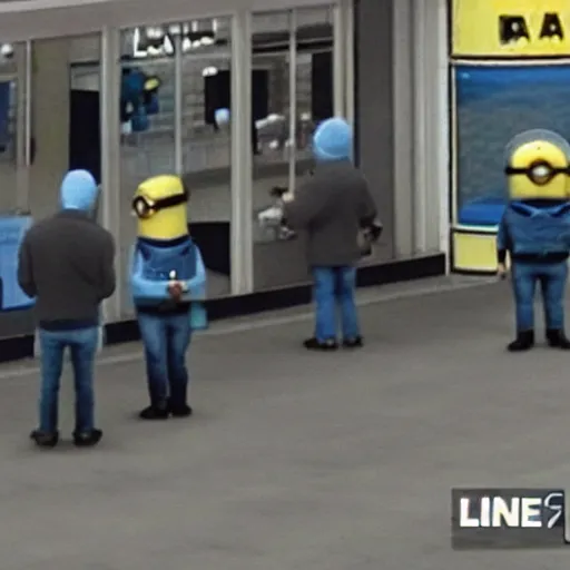 Image similar to Minions robbing a bank, caught on CCTV