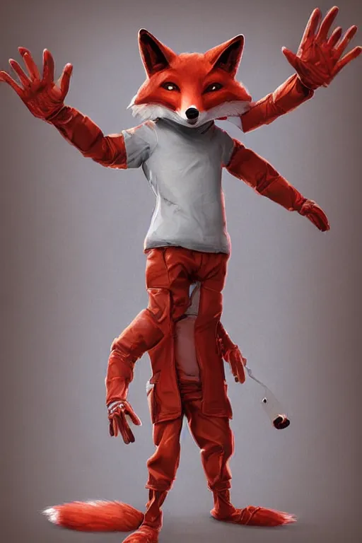 Image similar to a humanoid fox wearing scientist's clothes holding a red chemical, digital painting, masterpiece, digital art, high quality, highly detailed, concept art, trending on deviantart, high coherence, anatomically correct, five fingers, cinematic, high definition, path traced, laboratory background