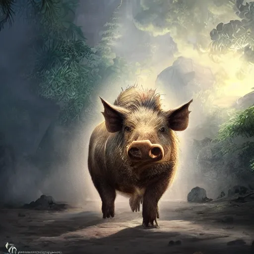 Prompt: a portrait of a boar wearing a white suit, muscular, smoking a cigar, gorgeous, intricate, elegant, volumetric lighting, scenery, high detail digital art, smooth, tony sart, randy vargas, sharp focus, illustration, concept art