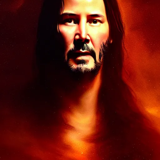 Image similar to keanu reeves as majestic gracious regal goddess persephone portrait, ancient greece, elysium, atmospheric lighting, painted, intricate, volumetric lighting, beautiful, rich deep colours masterpiece, golden hour, sharp focus, ultra detailed, by leesha hannigan, ross tran, thierry doizon, kai carpenter, ignacio fernandez rios