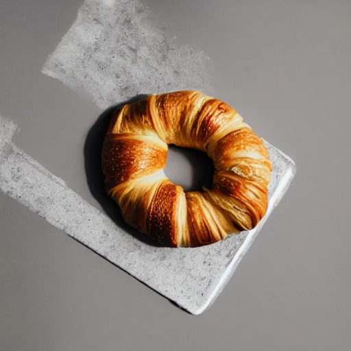 Image similar to a photo of a croc shoe in the style of a croissant, product photo, food photography