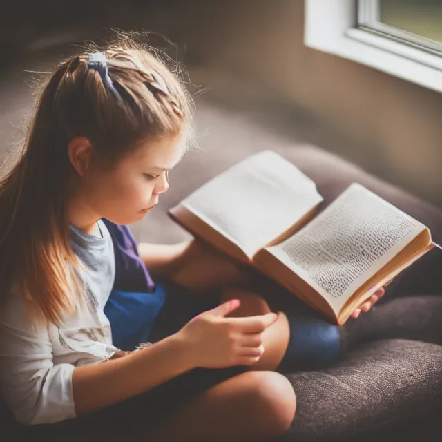 Image similar to photo of a girl reading a book, highly detailed, 4 k, hdr, smooth, sharp focus, high resolution, award - winning photo