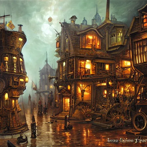 Prompt: a steampunk city in the style of James gurney, famous oil painting, award winning