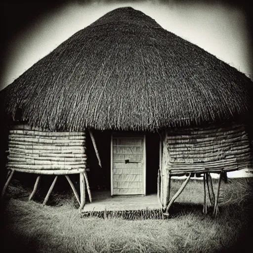 Prompt: “Octopus made of thatch, on top of a thatched cottage, tentacles made of thatch hanging down over the roof, photograph”