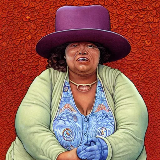 Prompt: yo mama is so fat when her blood type is ragu, rennaissance masters portrait, jean giraud portrait, intricate details