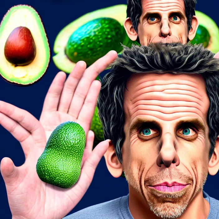 Prompt: ultra realistic illustration of ben stiller in the shape of an a ocado, in the lotus position meditating with closed eyes, balancing stack of avocado